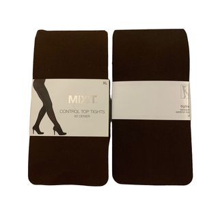 2 Pairs Lot BROWN Women's Control Top Nylon Tights Pantyhose Size XL